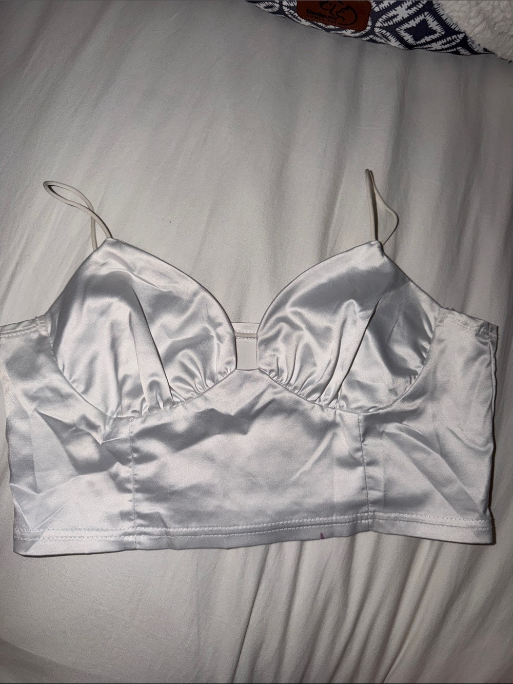Satin White Cropped Cami Bralette